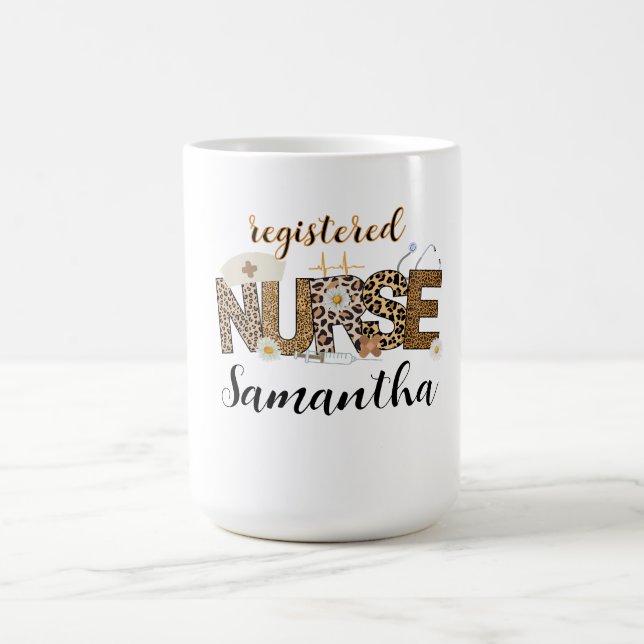 Modern Leopard Skin Brown Registered Nurse Coffee Mug (Center)