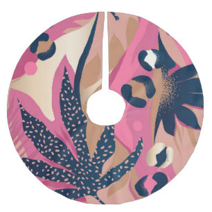 Modern Leopard Skin, Exotic Floral. Brushed Polyester Tree Skirt