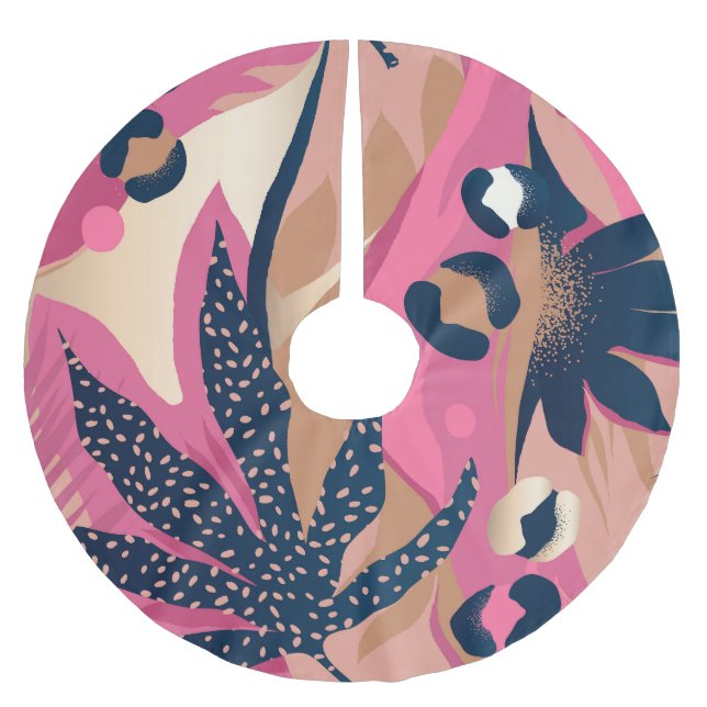 Modern Leopard Skin, Exotic Floral. Brushed Polyester Tree Skirt (Front)