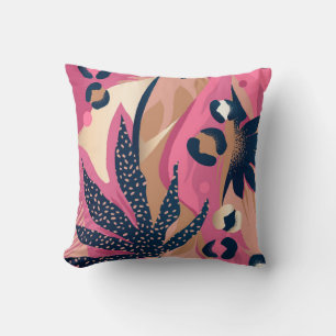 Modern Leopard Skin, Exotic Floral. Cushion