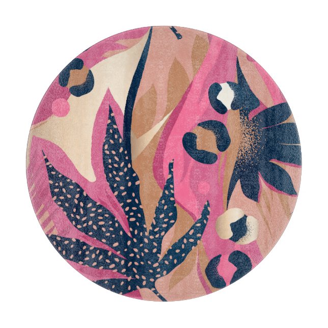 Modern Leopard Skin, Exotic Floral. Cutting Board (Front)