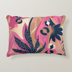 Modern Leopard Skin, Exotic Floral. Decorative Cushion
