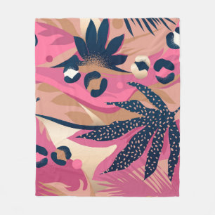 Modern Leopard Skin, Exotic Floral. Fleece Blanket