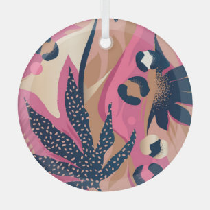 Modern Leopard Skin, Exotic Floral. Glass Tree Decoration