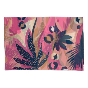 Modern Leopard Skin, Exotic Floral. Pillowcase