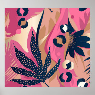 Modern Leopard Skin, Exotic Floral. Poster