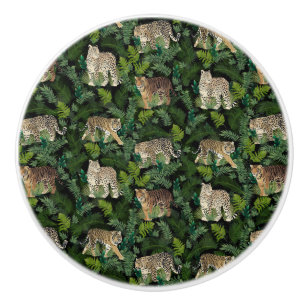 Modern Leopards Tigers Jungle Plants Black Design Ceramic Knob