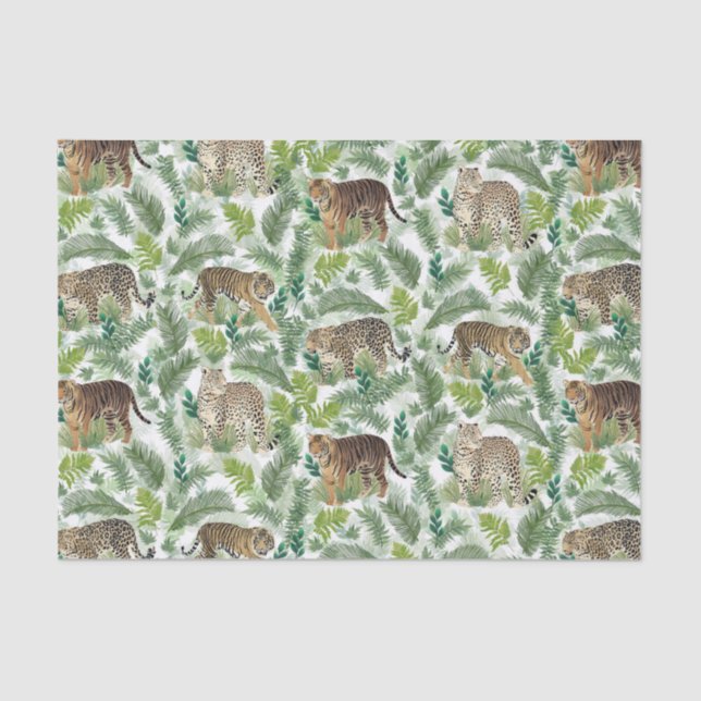 Modern Leopards Tigers Jungle Plants Tissue Paper (Front)