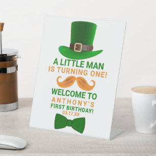 Modern Leprechaun St. Patrick's Any Age Birthday Pedestal Sign