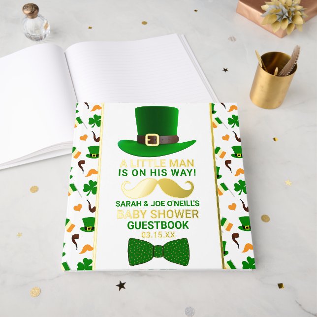 Modern Leprechaun St. Patrick's Day Baby Shower Guest Book (Front Open)