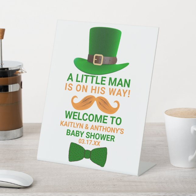 Modern Leprechaun St. Patrick's Day Baby Shower Pedestal Sign (In SItu)