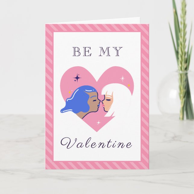 Modern Lesbian Couple LGBTQ Valentine's Day Cute   Holiday Card (Front)
