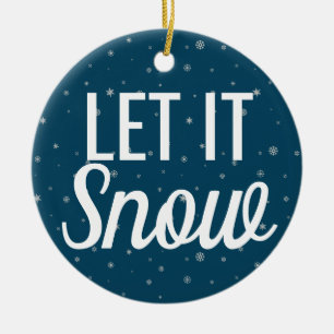 Modern let it snow blue with snowflakes ceramic tree decoration