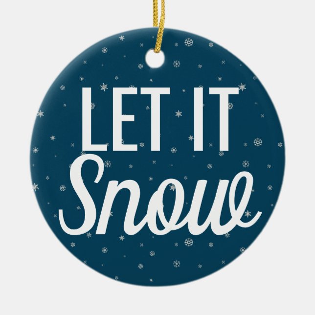 Modern let it snow blue with snowflakes ceramic tree decoration (Front)