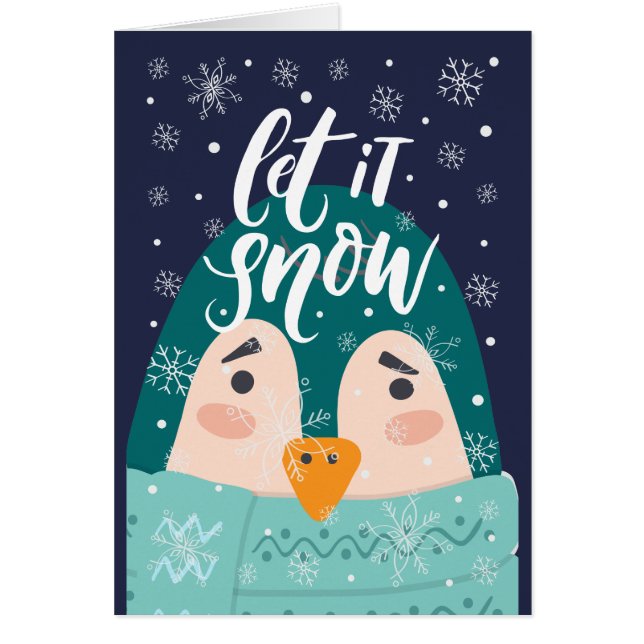Modern "Let it Snow" Penguin  Christmas Greeting (Front)