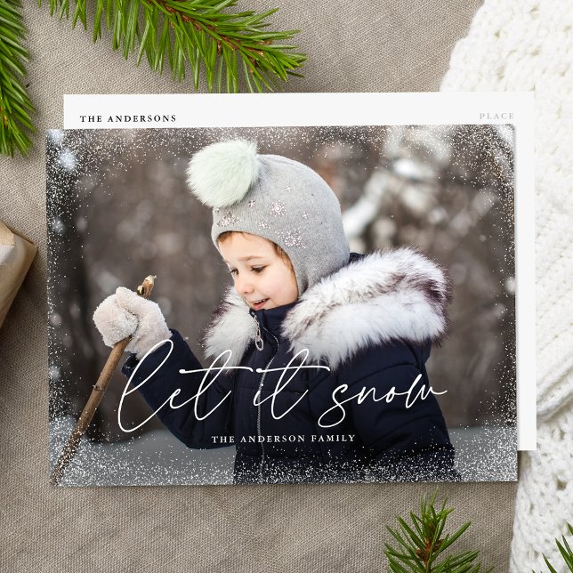 Modern Let It Snow Script Photo Holiday Postcard (Creator Uploaded)
