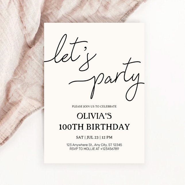 Modern Let’s Party 100th Birthday Invitation (Creator Uploaded)