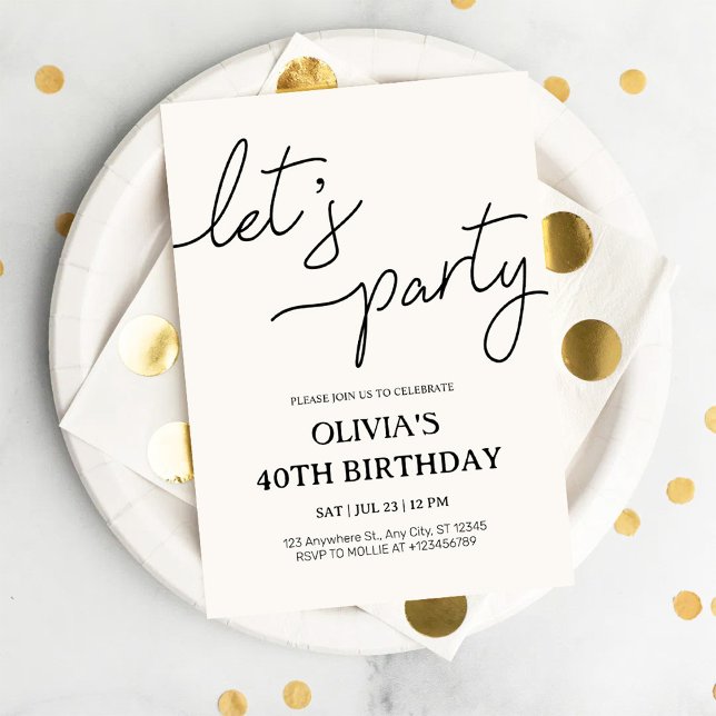 Modern Let’s Party 40th Birthday Invitation (Creator Uploaded)