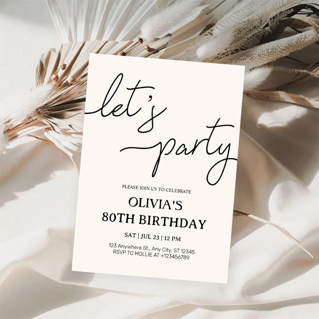 Modern Let’s Party 80th Birthday Invitation (Creator Uploaded)
