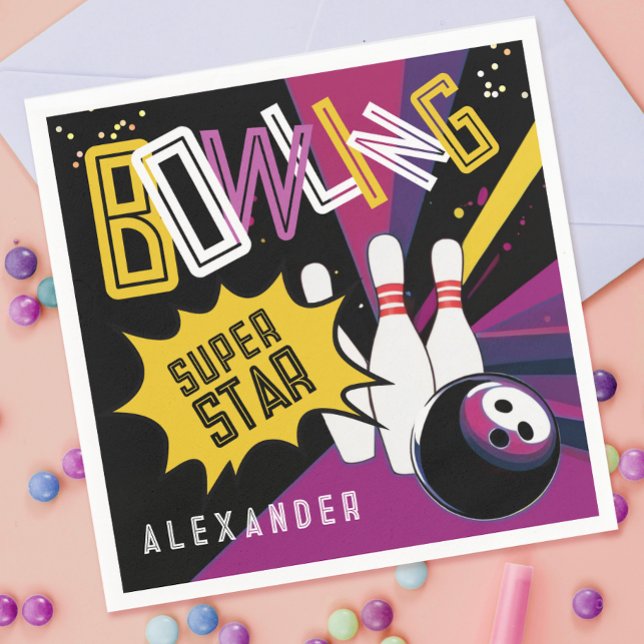 Modern Let's Strike Up Colourful Pink Bowling Part Napkin (Creator Uploaded)