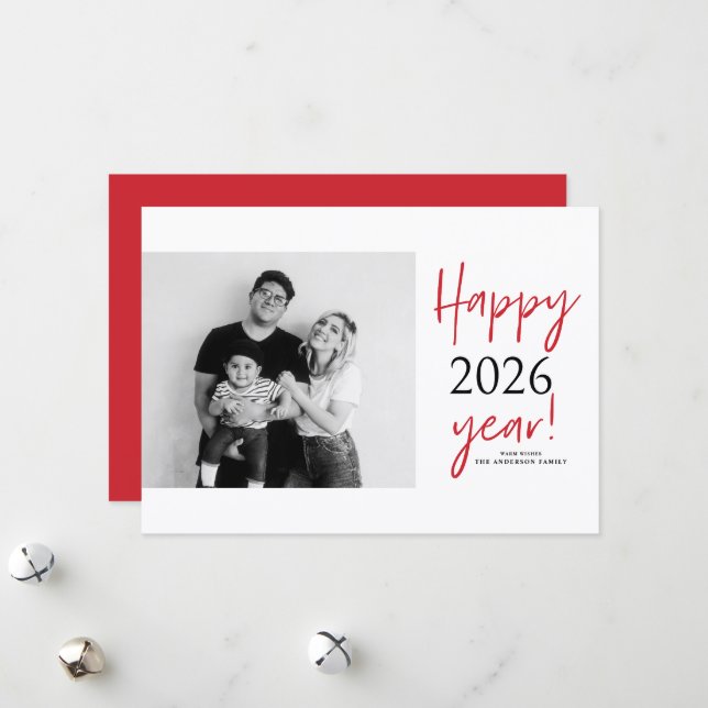 Modern Lettering 2025 Happy New Year Photo Holiday Card (Front/Back In Situ)