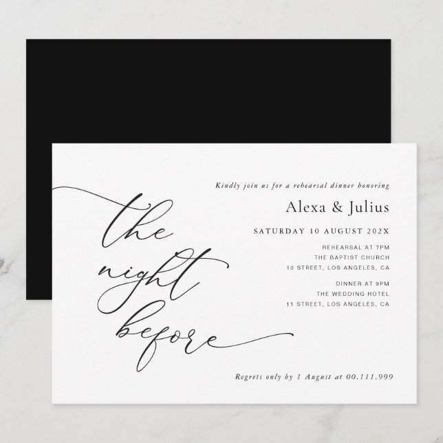Modern Lettering Black And White Wedding Rehearsal Invitation (Front/Back)