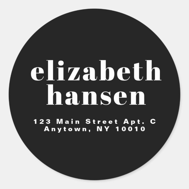 Modern Lettering Black Round Return Address Label (Front)