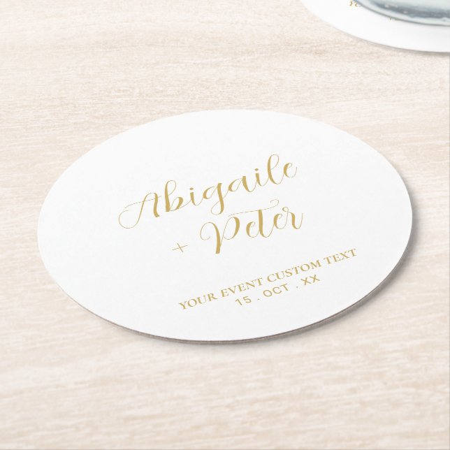 Modern Lettering Couples Name Party Event Round Paper Coaster (Angled)