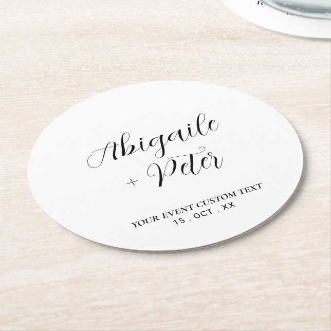 Modern Lettering Couples Name Party Event Round Paper Coaster (Angled)