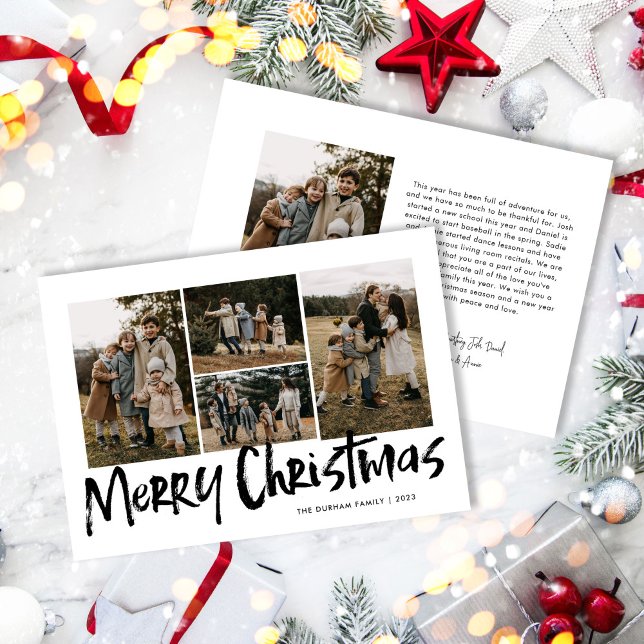 Modern Lettering Five Photo Merry Christmas  Holiday Card (Creator Uploaded)