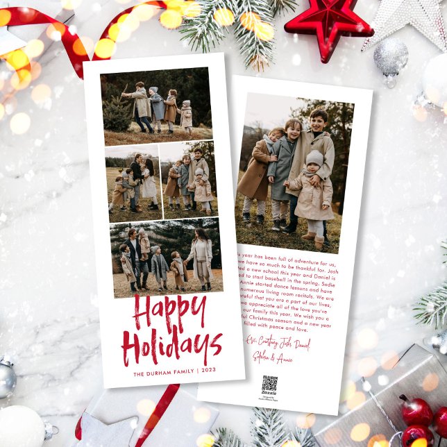 Modern Lettering Five Slim Photo Happy Holiday Card (Creator Uploaded)