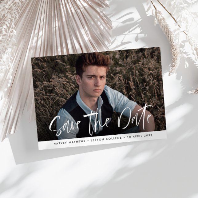 Modern lettering graduation save the date postcard (Creator Uploaded)