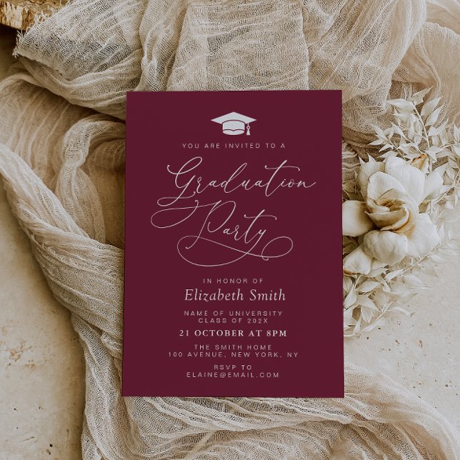 modern lettering maroon graduation party invitation (Creator Uploaded)