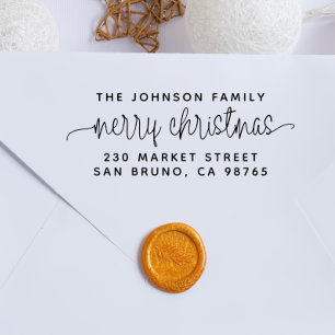 Modern Lettering Merry Christmas & Family Address Self-inking Stamp