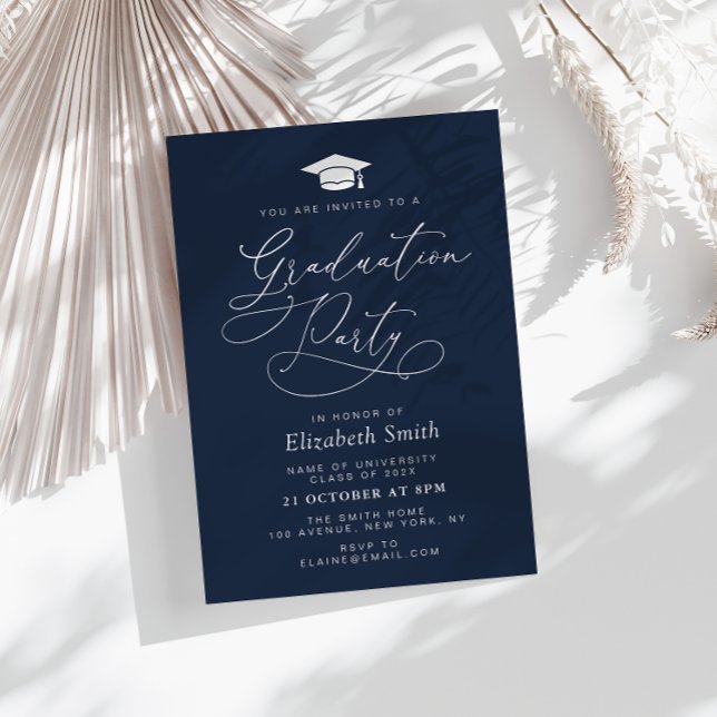 modern lettering navy blue graduation party invitation (Creator Uploaded)