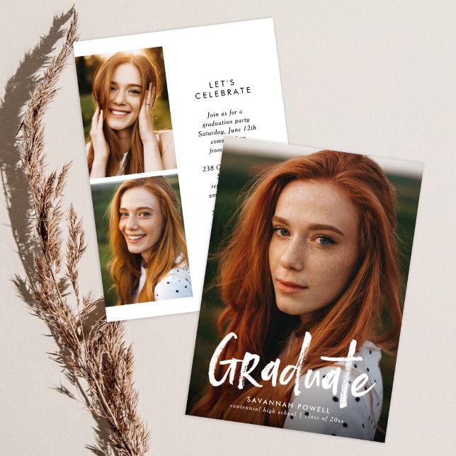 Modern Lettering Simple 3 Photo Graduation Party Invitation (Creator Uploaded)