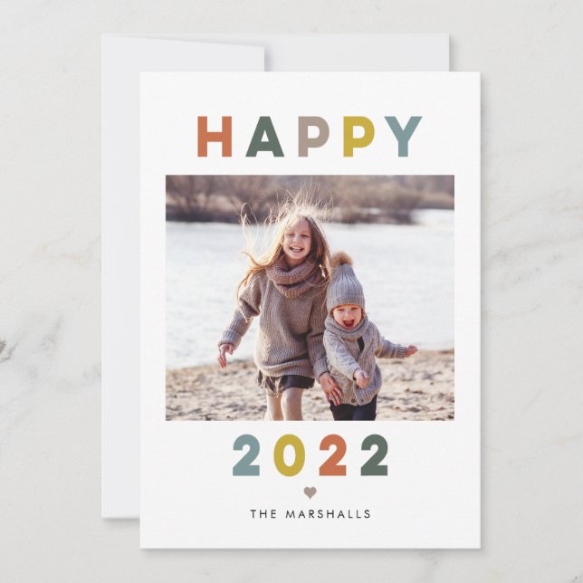 Modern Letters Happy New Year 2022 Photo Card (Front)