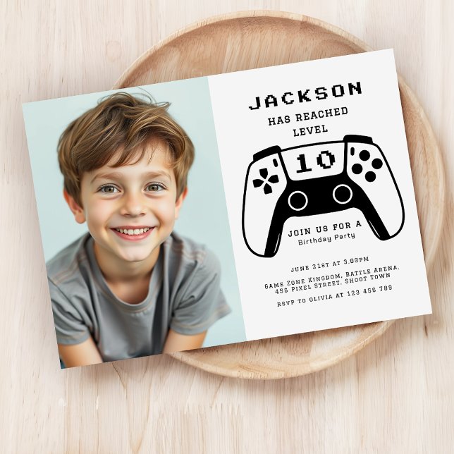 Modern Level Up Gamer Boys Birthday Party Photo Invitation (Creator Uploaded)