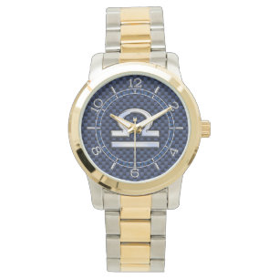 Modern Libra Sign on Navy Blue Carbon Dial Watch