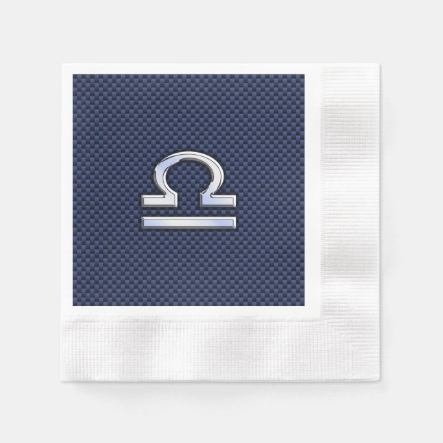 Modern Libra Sign on Navy Blue Carbon Fiber Napkin (Front)