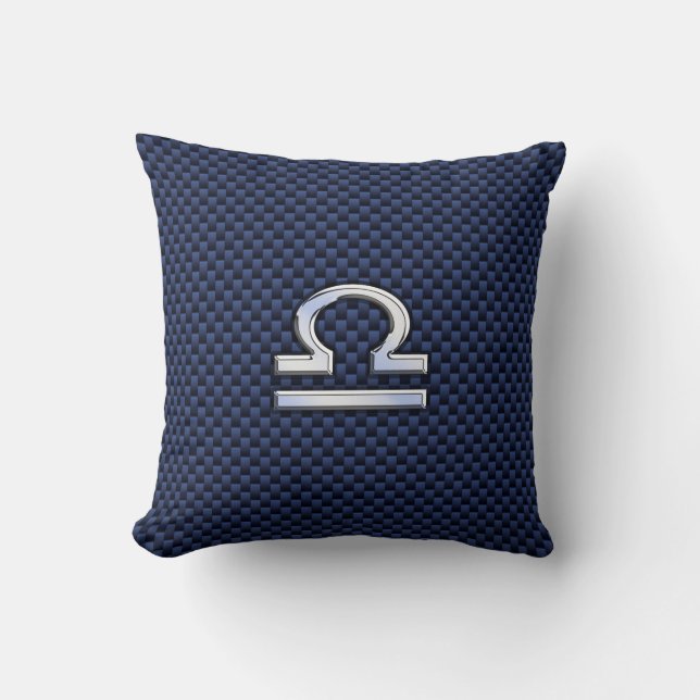Modern Libra Sign on Navy Blue Carbon Fibre Cushion (Front)