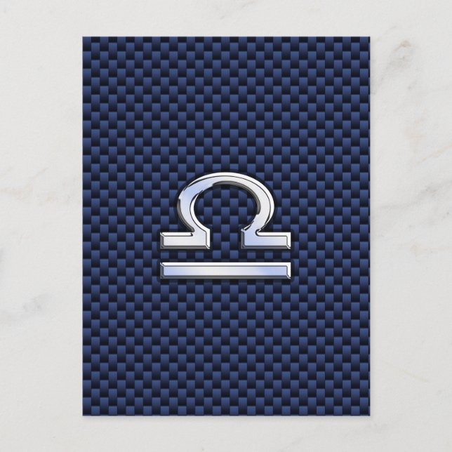 Modern Libra Sign on Navy Blue Carbon Fibre Postcard (Front)