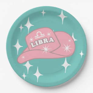 Modern Libra Zodiac Cowgirl Hat Teal Party  Paper Plate