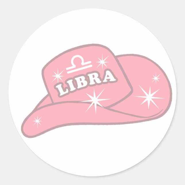 Modern Libra Zodiac Pink Cowgirl Hat    Classic Round Sticker (Front)