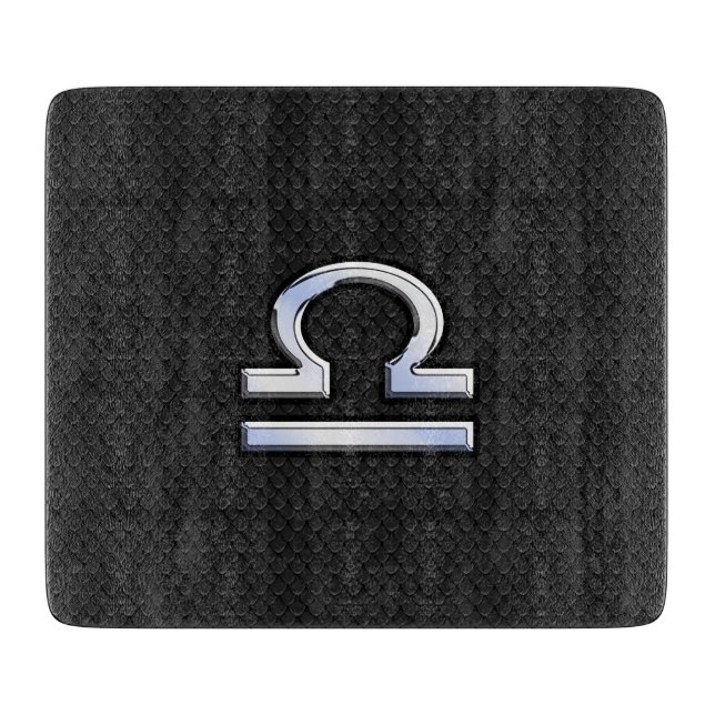 Modern Libra Zodiac Sign on black snake skin style Cutting Board (Front)