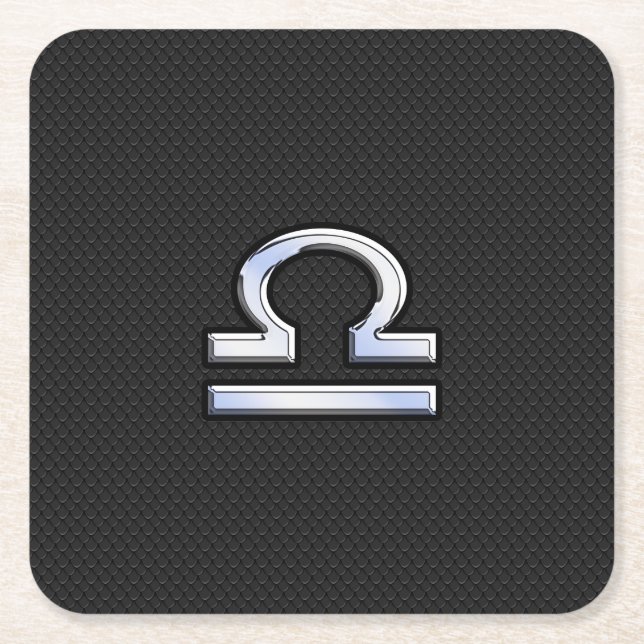 Modern Libra Zodiac Sign on black snake skin style Square Paper Coaster (Front)