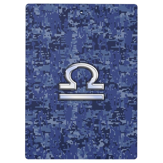 Modern Libra Zodiac Sign on blue digital camo Clipboard (Back)