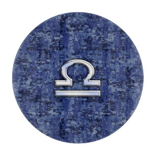 Modern Libra Zodiac Sign on blue digital camo Cutting Board