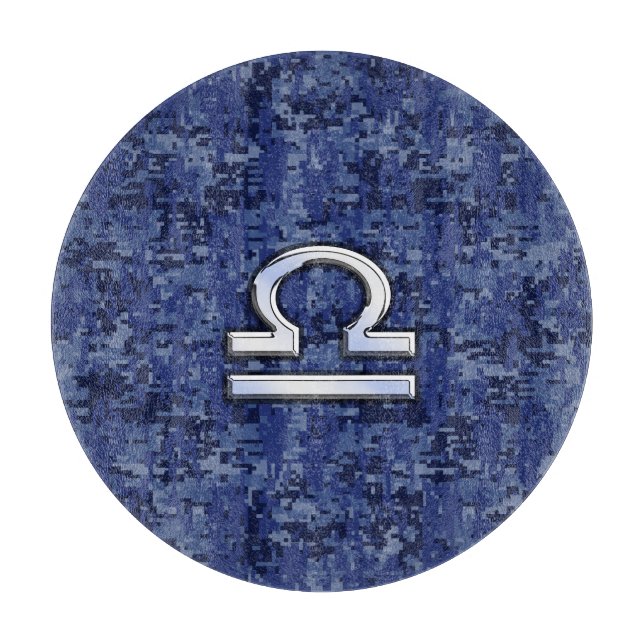 Modern Libra Zodiac Sign on blue digital camo Cutting Board (Front)