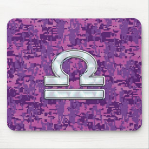 Modern Libra Zodiac Symbol on Fuchsia Digital Camo Mouse Mat